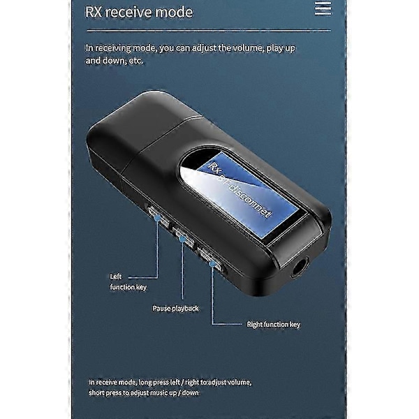 Bluetooth 5.0 Sender og Modtager, 2 i 1 Trådløs Adapter med LCD Display 3.5mm AUX USB Stereo til PC TV Bil Hovedtelefoner js
