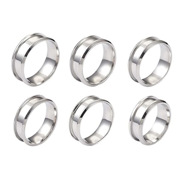 6 Stk. Ringkjerneemne for Innleggsring Smykkefremstilling Rillede Fingerringer Rustfrie Stålringer Kjerneemne Ring Silver