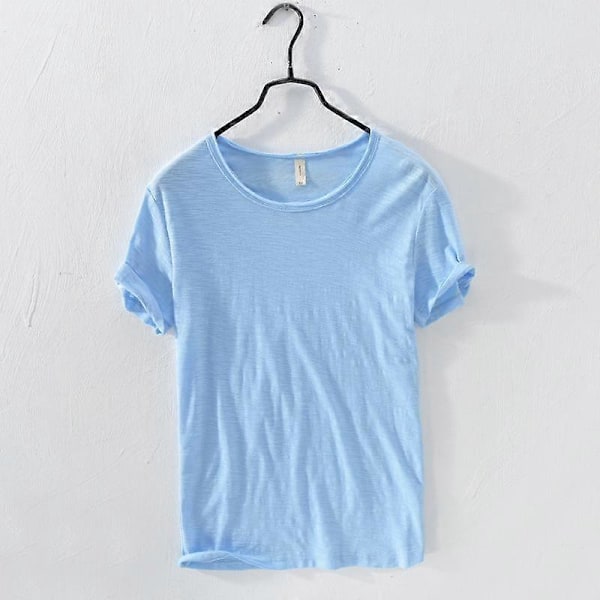 Retro-tyylinen miesten t-paita, jossa raakareuna, 100 % puuvillaa, kevyt, hengittävä, slim-fit, yksivärinen, pyöreä pääntie, rento peruspusero XXXL sky blue