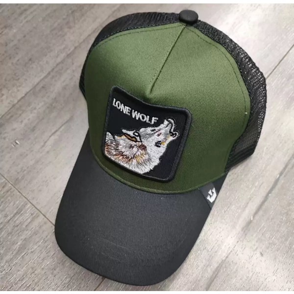 Broderet Mesh Hat med Dyreprint - Snapback - Grøn Ulv