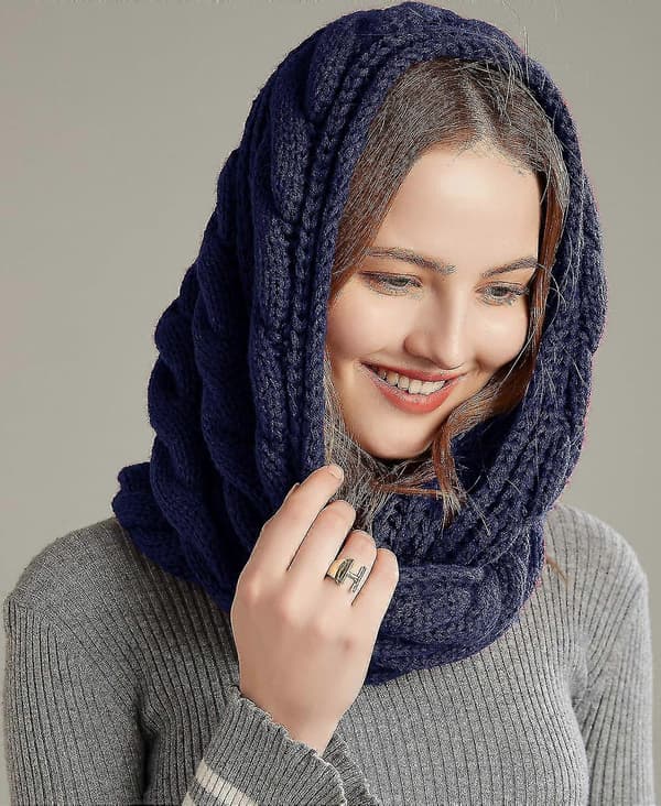 Dame Tyk Ribstrikket Vinter Infinity Circle Loop Halstørklæde Premium Twist Navy Blue