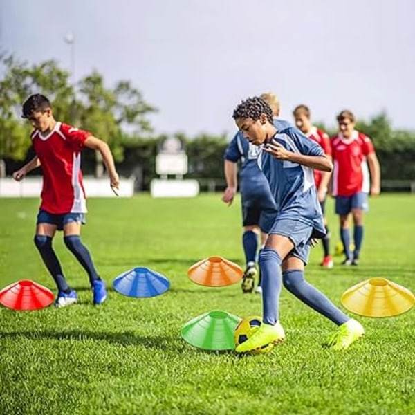 Fodbold keglemarkører, træningskeglemarkører, med netpose, faste spændestropper, 5 farvede sportsskemaer, til fodboldtræning