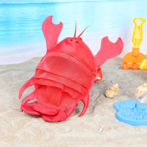 Lobster Net Strandtaske til Børn, Skalopsamlingspose til Børn, Skalopsækketaske Strandlegetøjs Nettaske til Drenge Piger Rød