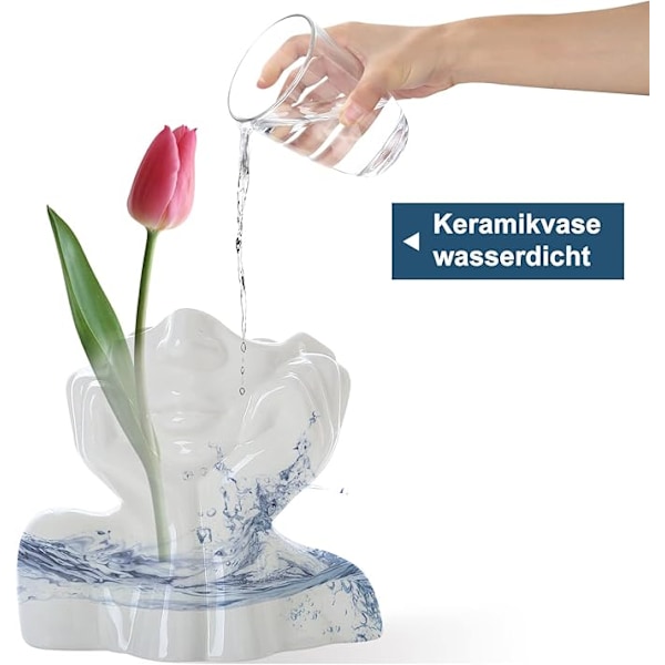 Ansiktsvas, vas, skrivbordsdekoration, keramisk vas, kvinnlig form, idealisk för hemhyllan, liten bokhylla sött halvt ansikte (stil-C)