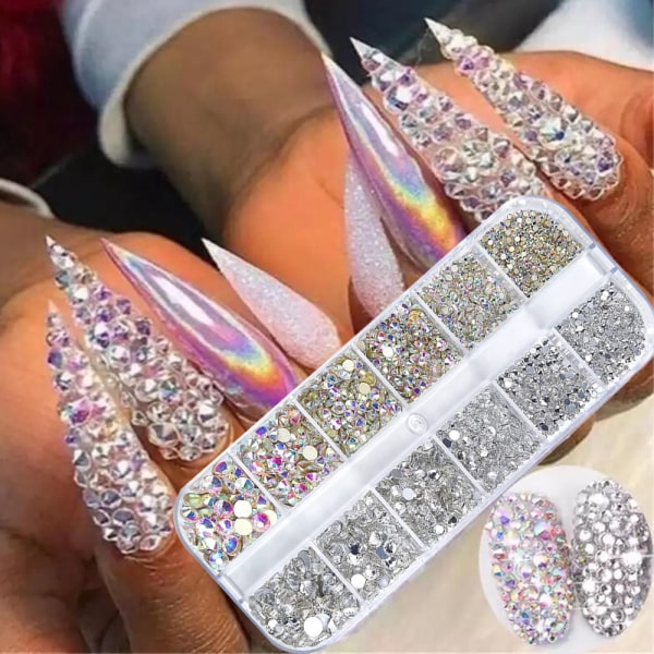 2400 stk. Nail Art Gems Ab Flat Rhinestone Gems med opbevaringsboks 1