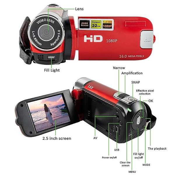 16X Digitaalinen Zoom HD 16 Miljoonan Pikselin DV-kamera Koti- ja Matkakäyttöön Black