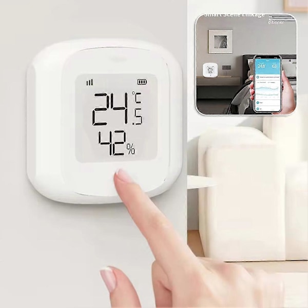Temperatur- og fugtighedssensor med LCD-display, stemmestyring, indendørs hygrometer termometre til stue soveværelse