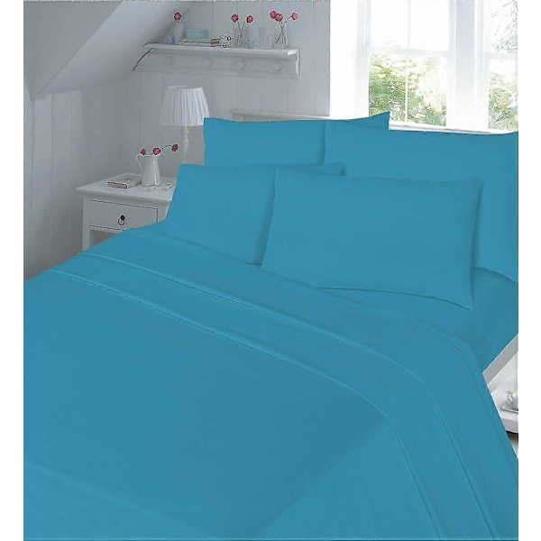 4-delat Flanell-Lakan Set (Dra-på-lakan, Platt Lakan, Örngott Par) Flanell Single Teal