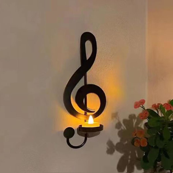 4 stk. Svart Noter Vegglampe Noter Lysestake Veggdekor Musikalsk Notestil Lysestake A