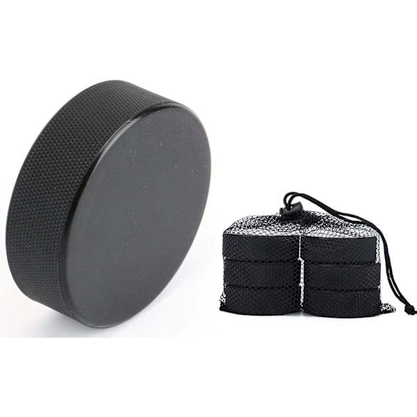 6-pakning med klassiske ishockeypucker med 1 gjenbrukbar nettingpose