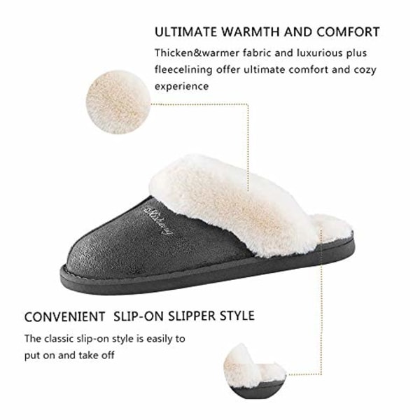 Dame Hjemmesko Dame Vinter Varm Memory Foam Fluffy Slip-on House Ruskind Pels Foret/Anti-skrid sål, Hjemmesko indendørs og udendørs Mörkbrun 280（42/43）