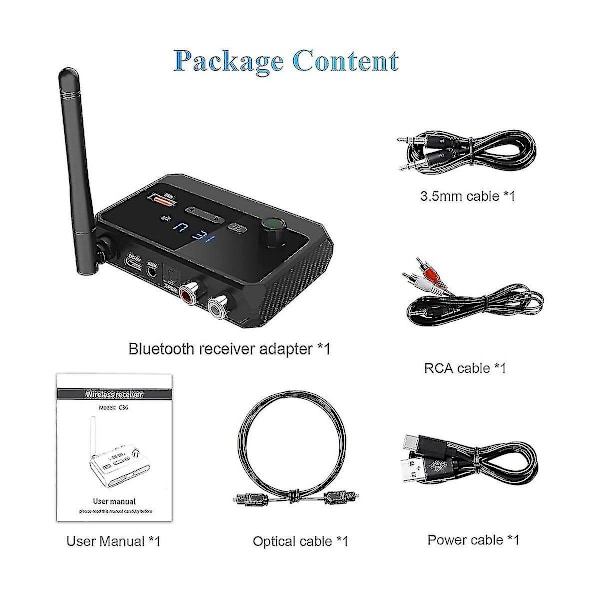 Bluetooth Adapter til Stereo Receiver - Bluetooth 5.3 Receiver, Trådløs Audio Adapter til Hjemmet Ste-YUHAO