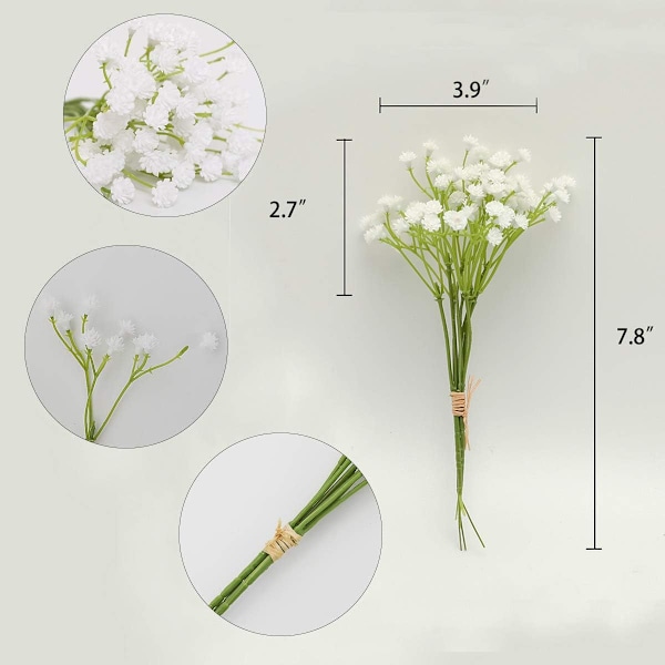 10 st Babys Breath konstgjorda falska blommor Bukett Gypsophila Bulk Blomma i vitt för bröllop Crown Hem Fest Trädgård Dekoration Vit White