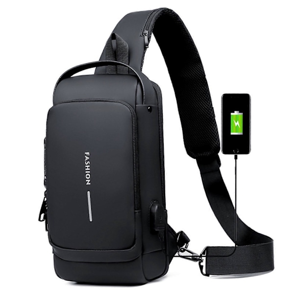 Axelremsväska Herr Sling Bag Axelväska Stöldskydd Vattentät Bröstväska med USB-laddningsport Lättvikt med Lösenordslås