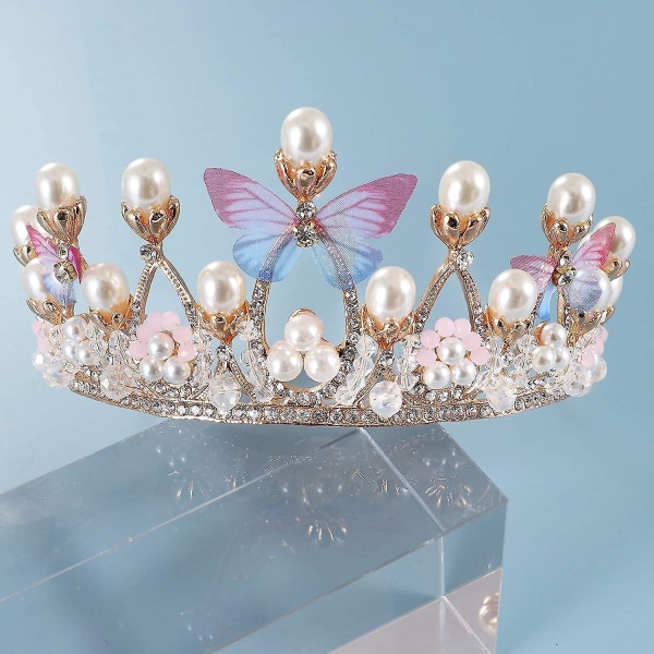 Prinsessa Tiarat tytöille, perhoskruununauha syntymäpäivään, juhlaan, lomaan, pukujuhliin