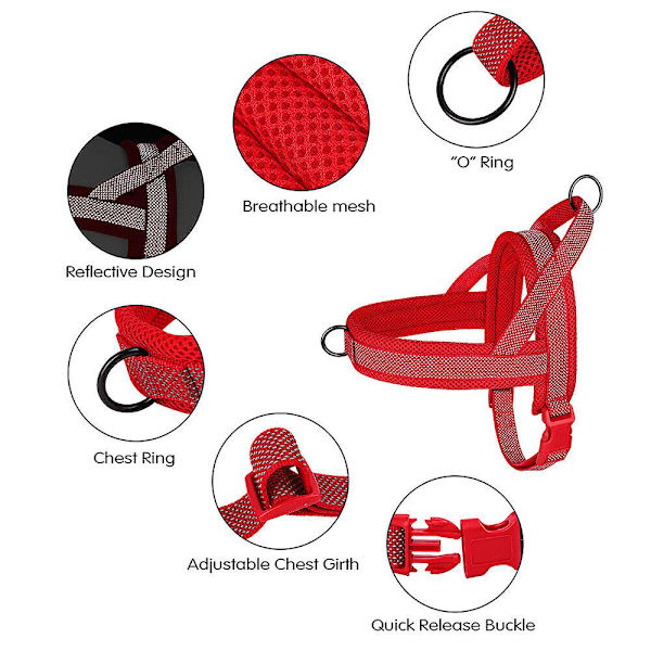 Sikkerhedsreflekterende hundesele, trækfri, frontmonteret til kæledyr, Beagle Rottweiler Red S:Chest 43-53cm