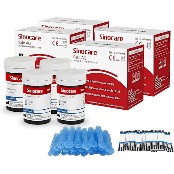 Sinocare 50 st Blodsockerteststickor & 50 st Lansetter för Safe AQ Smart och Safe AQ Voice A1 100pcs strips