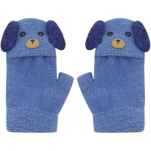 Unisex Varma Mjuka Stickade Vinterhandskar för Barn Pojkar Flickor Handske med Hundvantar (2 till 9 år)