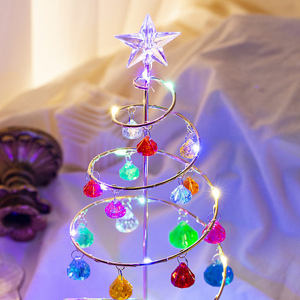 Christmas Ornament with Crystal Ball,LED Lighted Desk Decoration Star Ornament Display Metal Stand Tabletop Light Holder, multicolour multicolour large