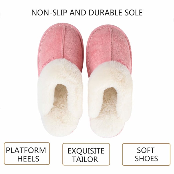 Dame Hjemmesko Dame Vinter Varm Memory Foam Fluffy Slip-on House Ruskind Pels Foret/Anti-skrid sål, Hjemmesko indendørs og udendørs Rosa 250（36/37）