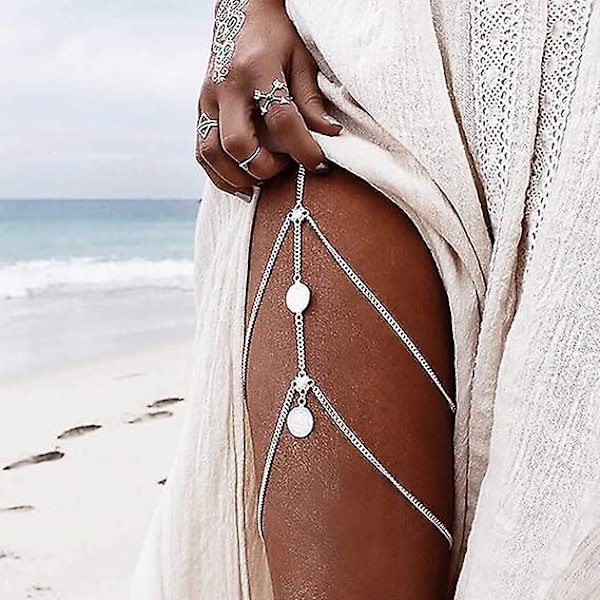 Layer Sexy Leg Body Chains Mynt Lårkjede Strand Kroppssmykker For Kvinner Og Jenter