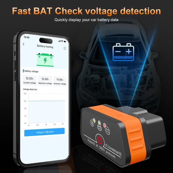 Elm327 V1.5 Bluetooth 5.0 OBD2 Scanner - Diagnostisk værktøj til Android/iOS (Orange)