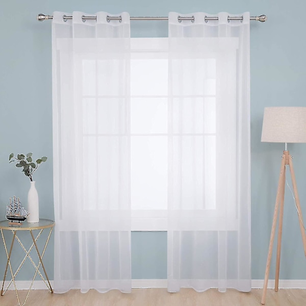 Setti 2 valkoista verhokangasta silmukoilla Lasten verho Voile Ikkuna 140x180cm-YUHAO