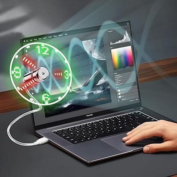 USB Klokkevifte med LED Tidsvisning - Mini Fleksibel Kjølevifte for Skrivebord, Laptop og Nettbrett - Praktisk og Energieffektiv