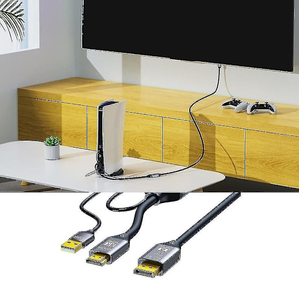 8K30Hz HDMI2.1 - Displayport 1.4 -sovitinkaapeli - USB-virta, 1-3M
