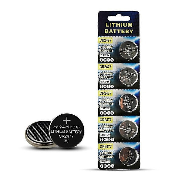 Paket med 5 st Högkapacitets CR2477 Litiumbatteri 1000mAh Knappcell Långvarig Strömförsörjning för Klocka Fjärrkontroll