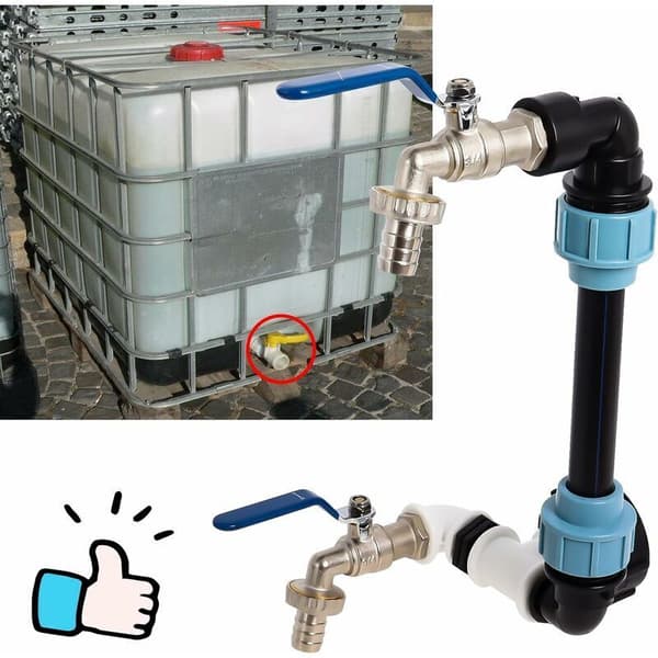 IBC svanehals med S60x6 fitting – 3/4\" hane til 1000L regnvandsopsamlingstank – Hurtig og vandtæt montering