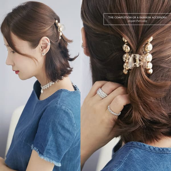 Dame Sort Perle Store Hårklemmer Elegant Hårklemme Krabbe Hårnåle Hårspænder Styling Mode Tilbehør Til Tykt Hår