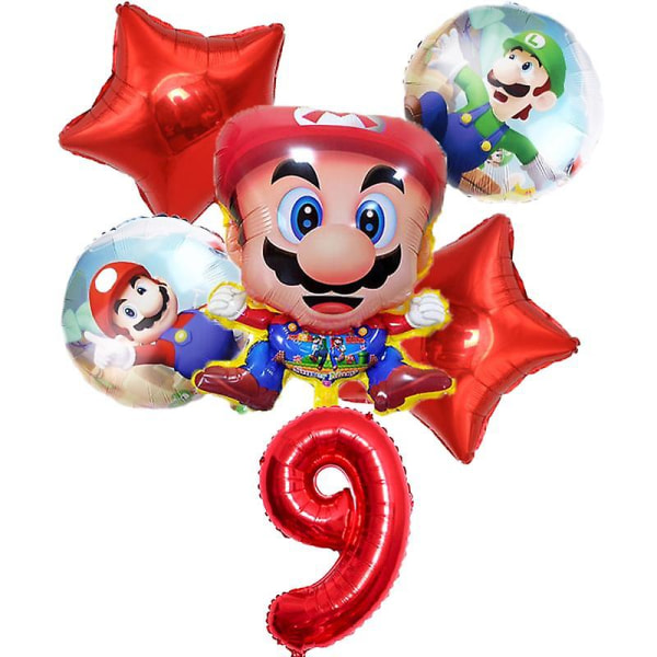 Super Mario Party Dekoration Baby Shower Födelsedagsservis Tillbehör Papperskopp Bordsduk Antal Ballong Tårta Toppers Bakgrund 6pcs set-9