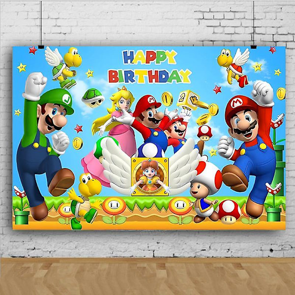 Super Mario Festpynt Baby Shower Bursdagsserviseutstyr Papirkopp Duk Antall Ballongkake Toppers Bakgrunn Small flags 12pcs
