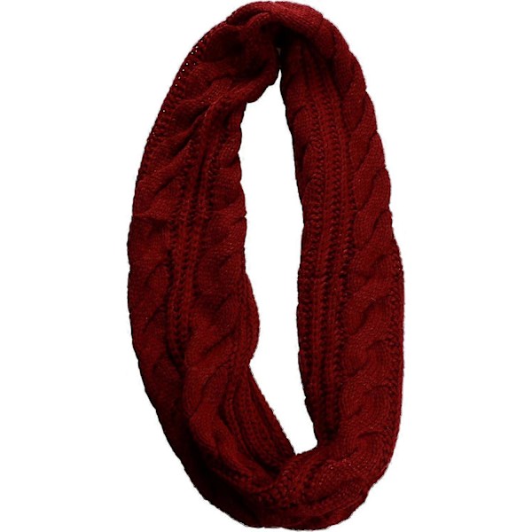 Dam Tjock Ribbstickad Vinter Infinity Cirkel Loop Halsduk Premium Twist Claret