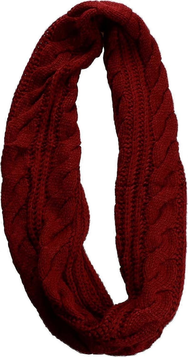 Damers Tykk Ribbestrikket Vinter Infinity Circle Loop Skjerf Premium Twist Claret