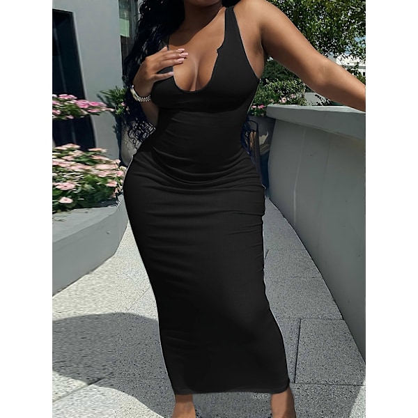 V-udskæring Bodycon Maxikjole - Smigrende Stretch Polyesterblanding til Elegante Sommeraftener