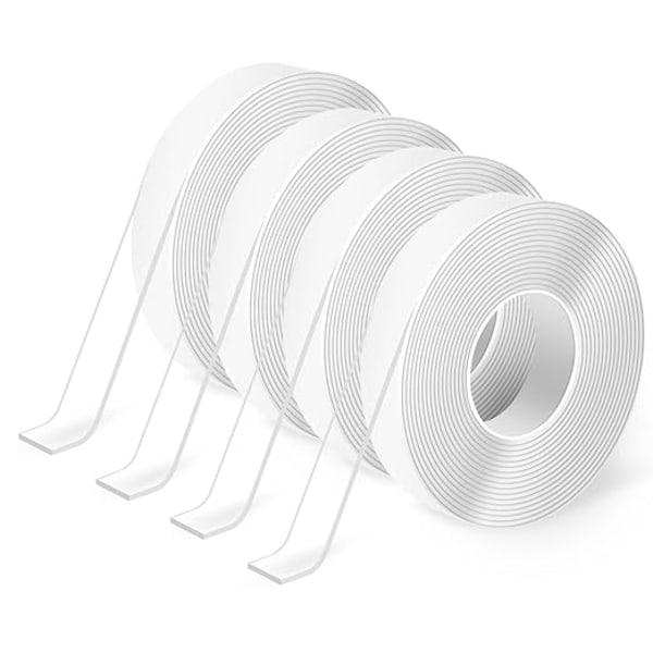 Dubbelhäftande Tejp, Kraftig, 4 Rullar 3m, Avtagbar, Lämnar Inga Märken, Tvättbar, Återanvändbar - Multifunktionell Tejp, (1/24\" x 1/2\" x 10m)