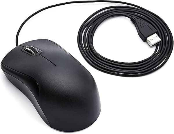 Mus med 3 knapper og USB-kabel, standard lydløs, sort
