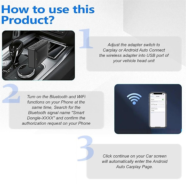 2-in-1 Android Auto Langaton Adapteri & Langaton CarPlay Adapteri Plug&Play Auton Dongle Muuttaa Johdollisen Langattomaksi Carplayksi
