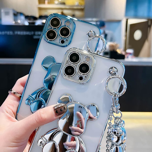 Søtt Deksel til iPhone 13 Pro Max, Håndleddsstropp Støtte, Myk TPU Støtsikker, Tegneserie Kawaii Deksel Mote Minnie Mus Glitter Bling Design, iPhone Deksel