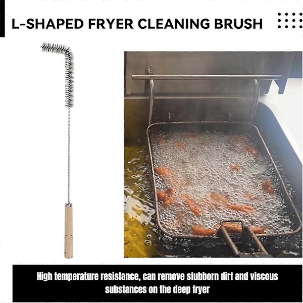 3 stk. Friture Rengøringsværktøj L-formet Børste med Rustfri Stålhår Friture Dyprengøringsbørste Stang til Restaurant Airfryer