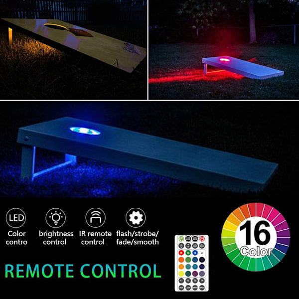 Färgglada cornhole-lampor med sandpåsebräda, fjärrkontroll och RGB-skylt