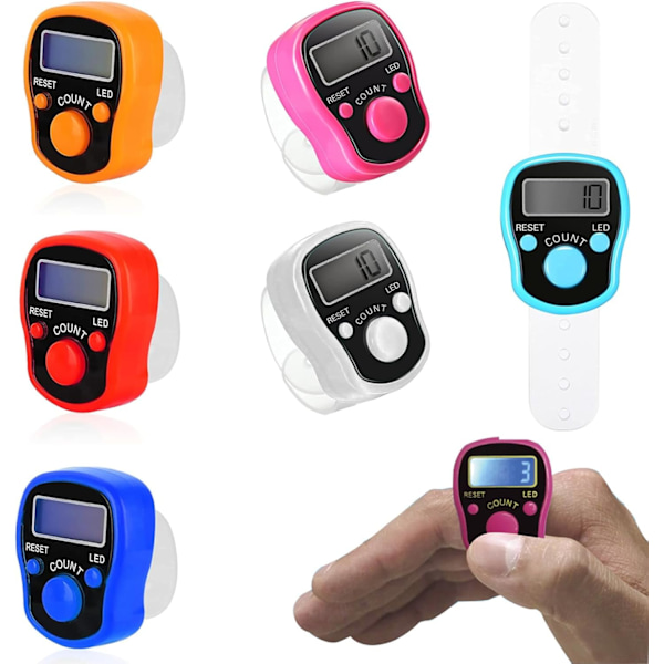Finger Counter Elektronisk Digital LCD Display Tæller Manuel Tæller 6 Styk Tilfældige Farver Tæller