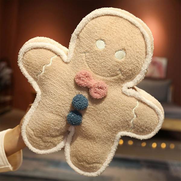 Pepparkaksgubbe kudde, söt pepparkaksplysch, julplyschleksak Söt tecknad pepparkaksgubbe Plyschdocka Fylld Toy Present Pepparkaksman Plysch beige