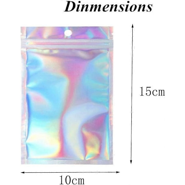 100 Stykker Mylar Ziplock-poser, 10x15cm Folieposer Gjenlukkbare Ziplock-poser Holografiske Luktsikre Poser for Festgaver Mat Godteri Kjeks Smykker