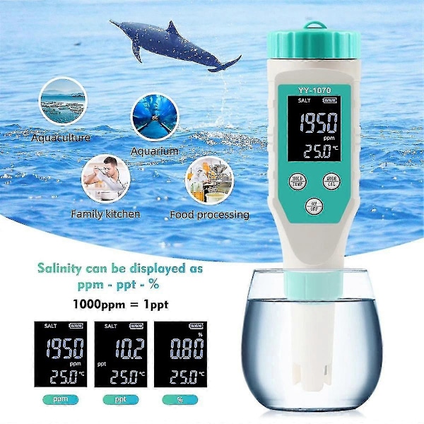 7 I 1 Ph/fri Klor/orp/ec/tds/salt/temp Ph-mätare Pool Salinitetstestare Ip67 Vattentät-A1