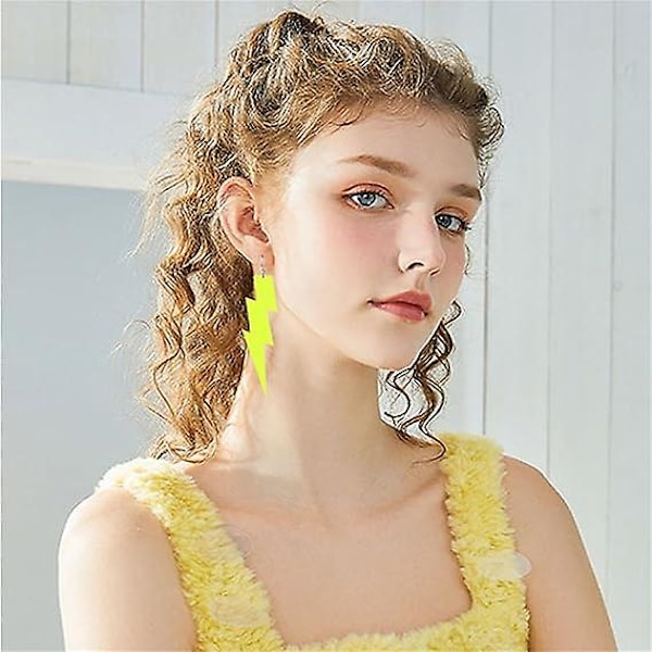 Akryyliset liioitellut salama-korvakorut, näyttävät punk retro geometriset herkät neon-personoidut korvakorut, joululahja naisille tytöille (keltainen)