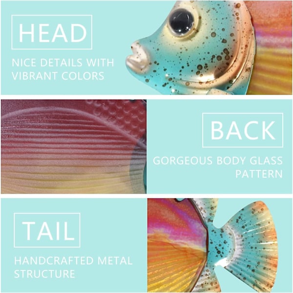 10 tum Metall och Glas Marinliv Fiskdesign Handgjord Väggkonst Skulptur för Badrum, Pool