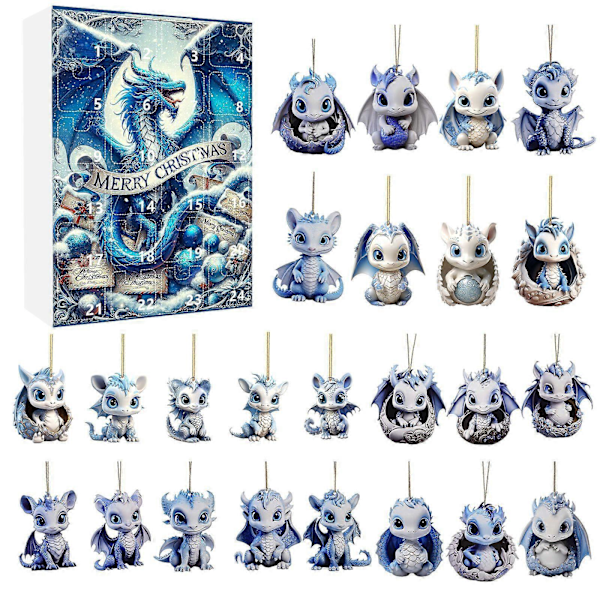 Isdrage Baby Julekalender Blind Box Mini Akryl Dinosaur Baby Vedhæng Jule Blind Box Sæt